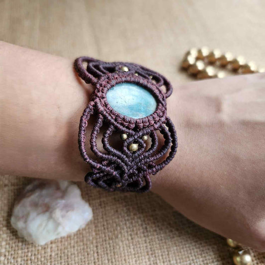 dark brown maroon cuff bracelet macrame stone bracelet brass earrings leaf earrings blue earrings leaf earrings dangler