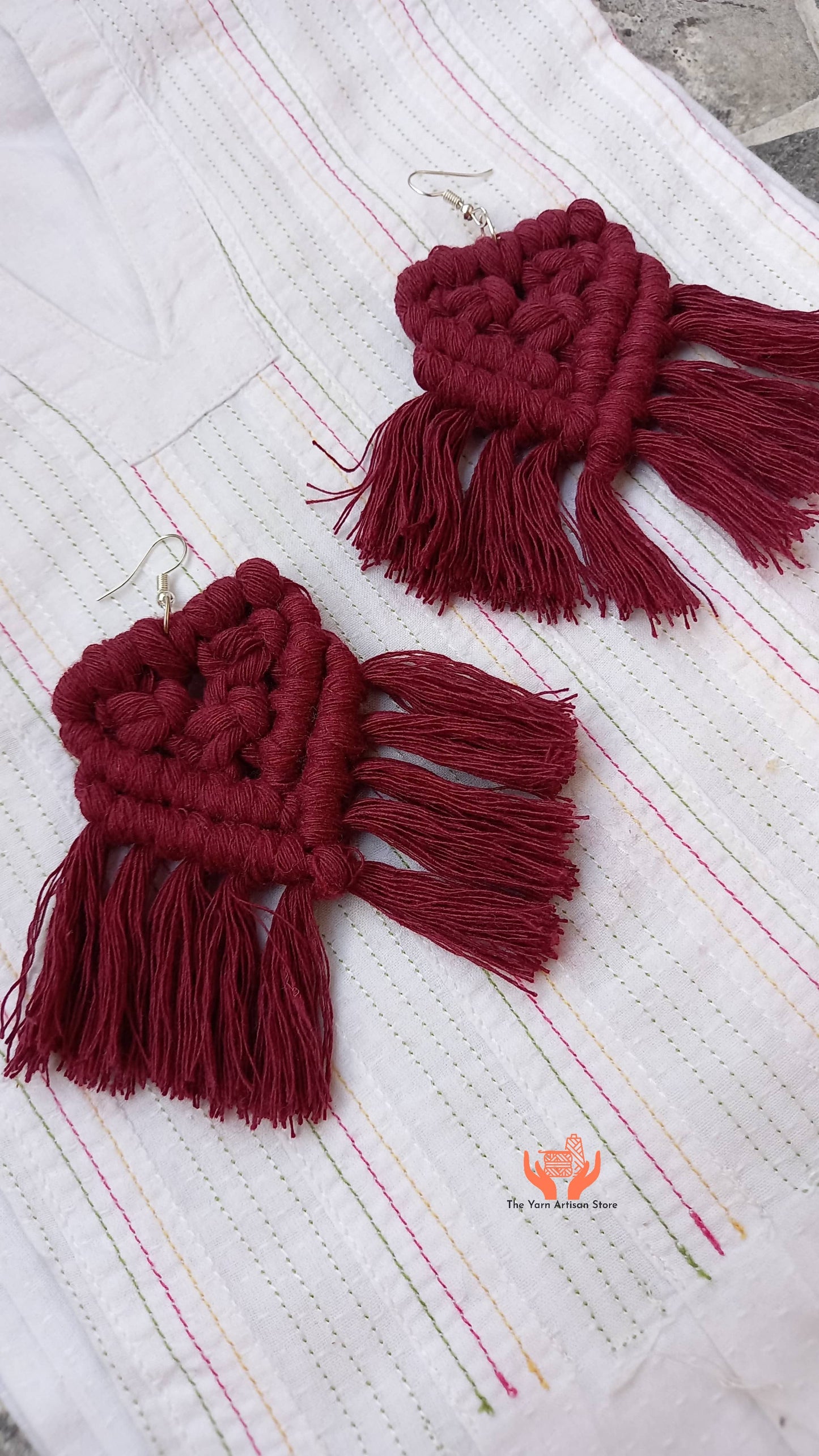 cotton thread macrame dangler earrings with tassels