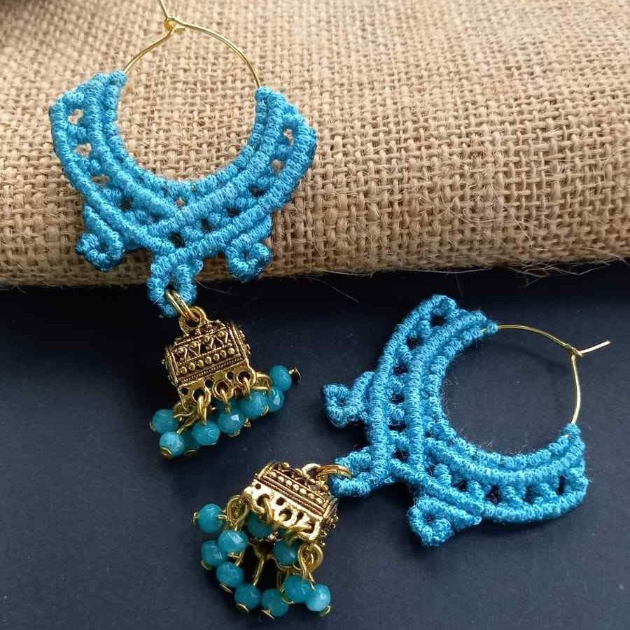hoop with bead macrame work with jhumki attachment
