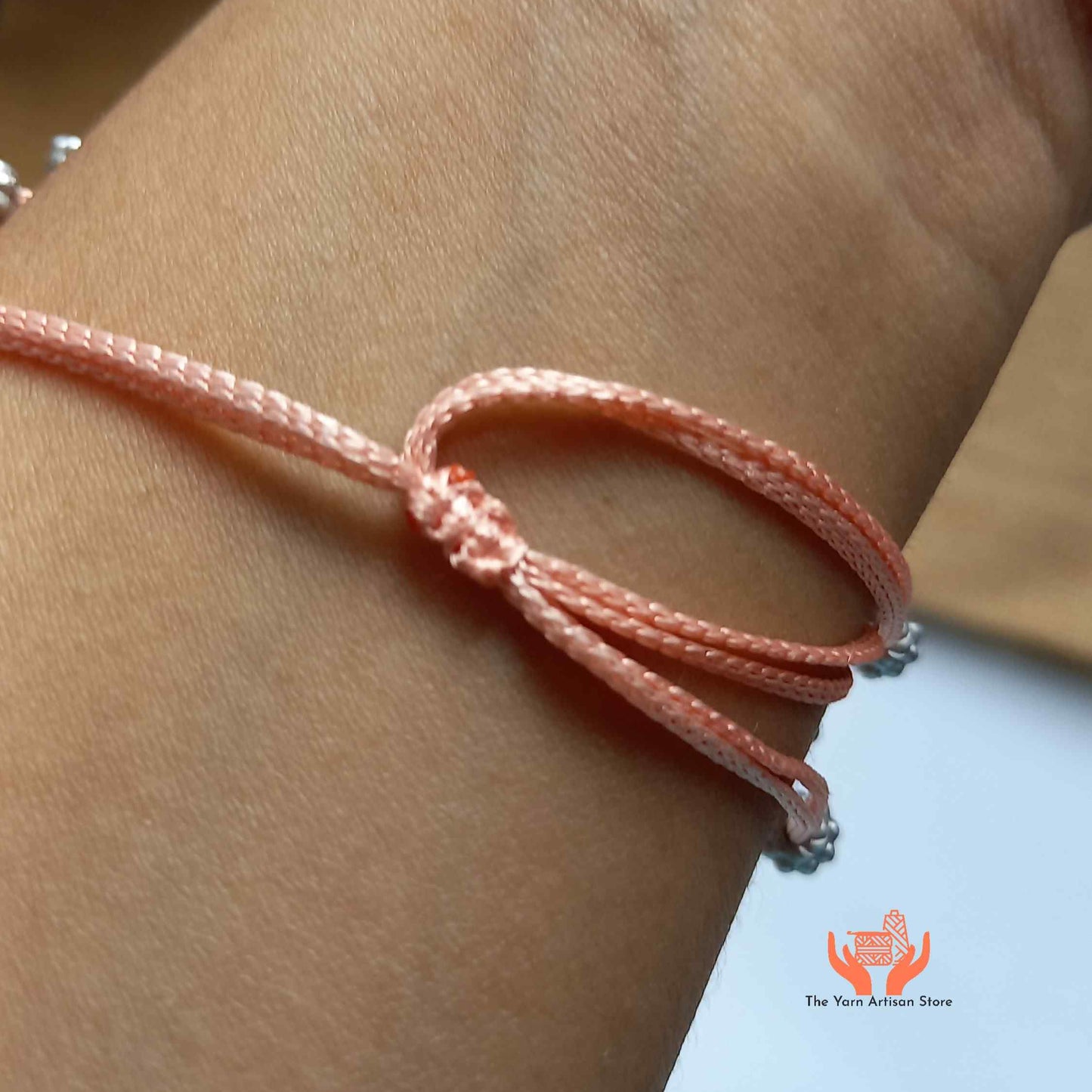 handmade boho bead macrame bracelet in peach