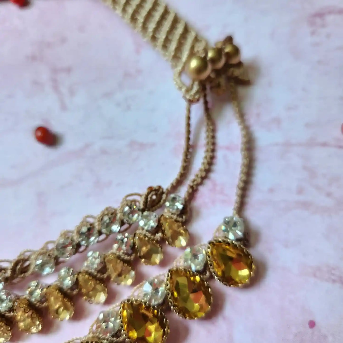 layer necklace stone jewellery party wedding necklace formal wear macrame detachable 3 in 1 necklace yellow gold white stone