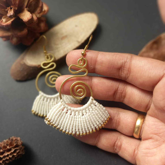 brass earrings macrame earrings white earrings party wear earrings gold earrings