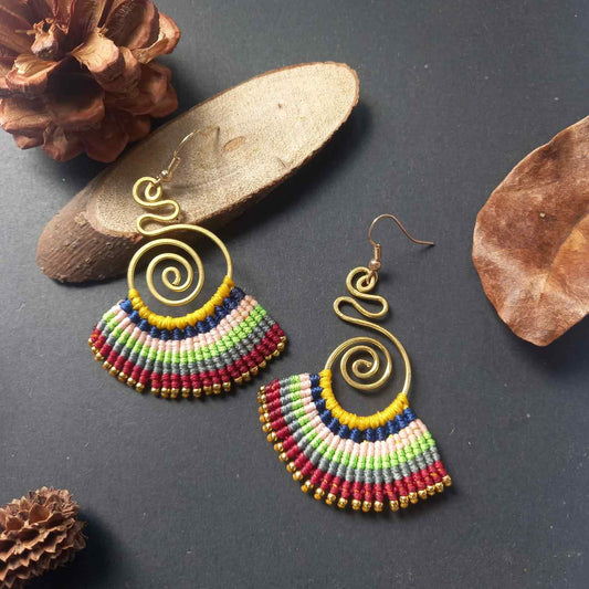 multi coloured earrings dangler earrings macrame earrings