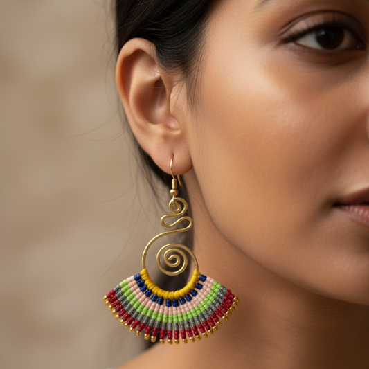 Sarpini multi yellow macrame earrings