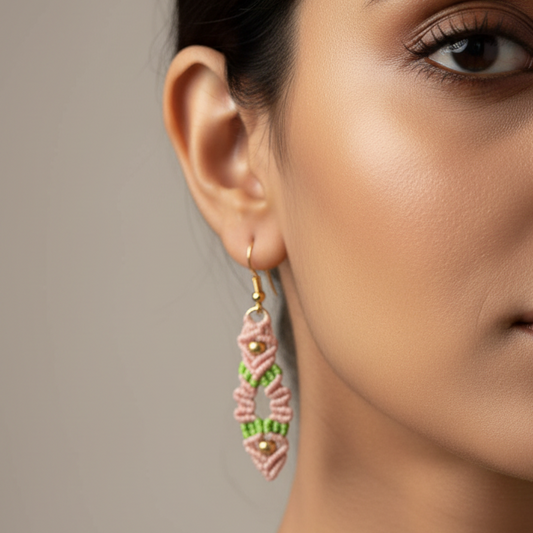 Hastakrita pink macrame bead earrings