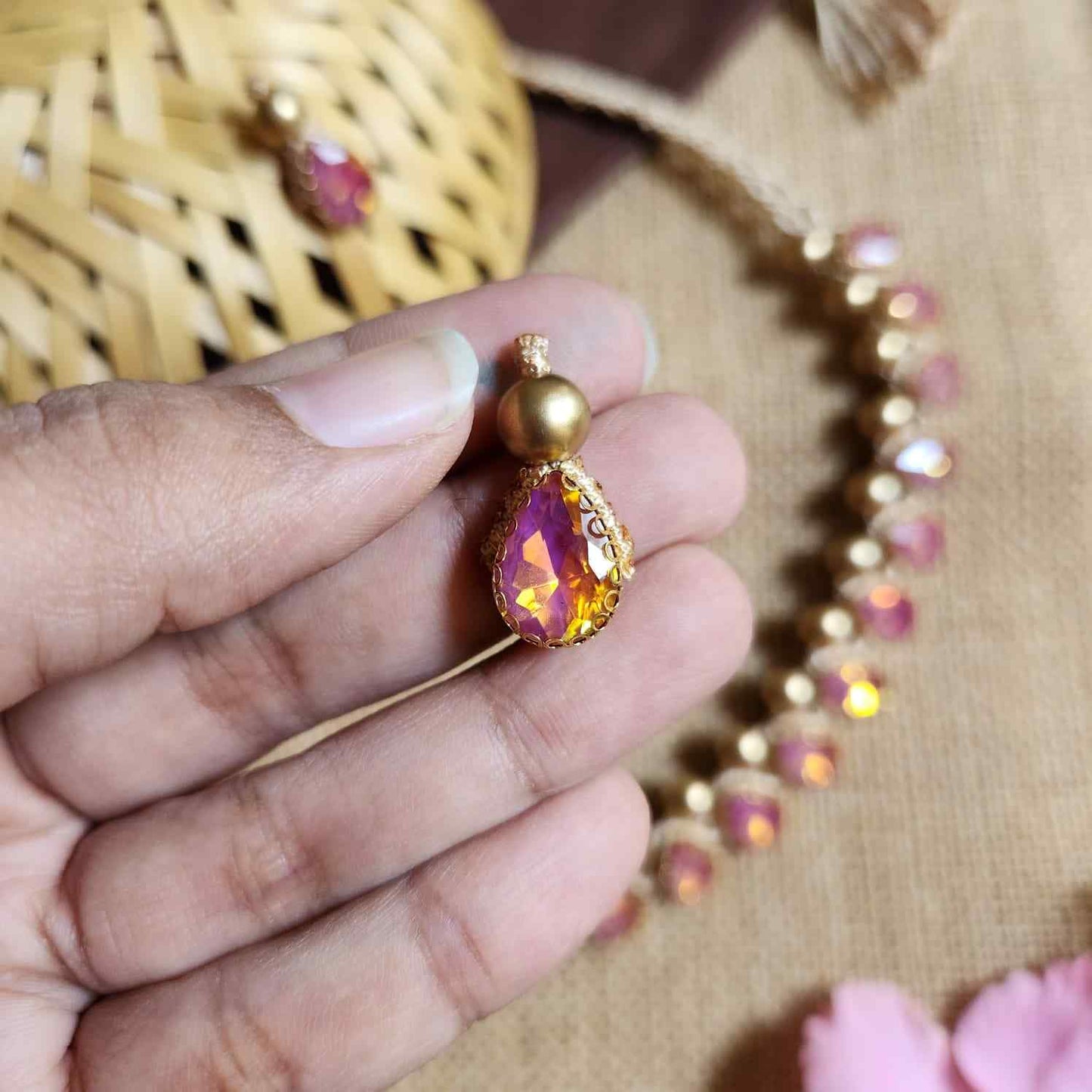 necklace stone jewellery party wedding necklace formal wear macrame necklace set pink gold necklace