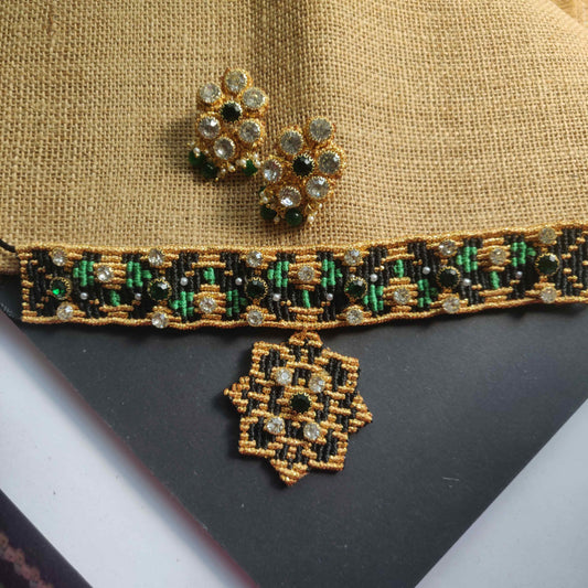 macrame choker stone choker necklace stud earrings stone earrings nayanthara necklace set