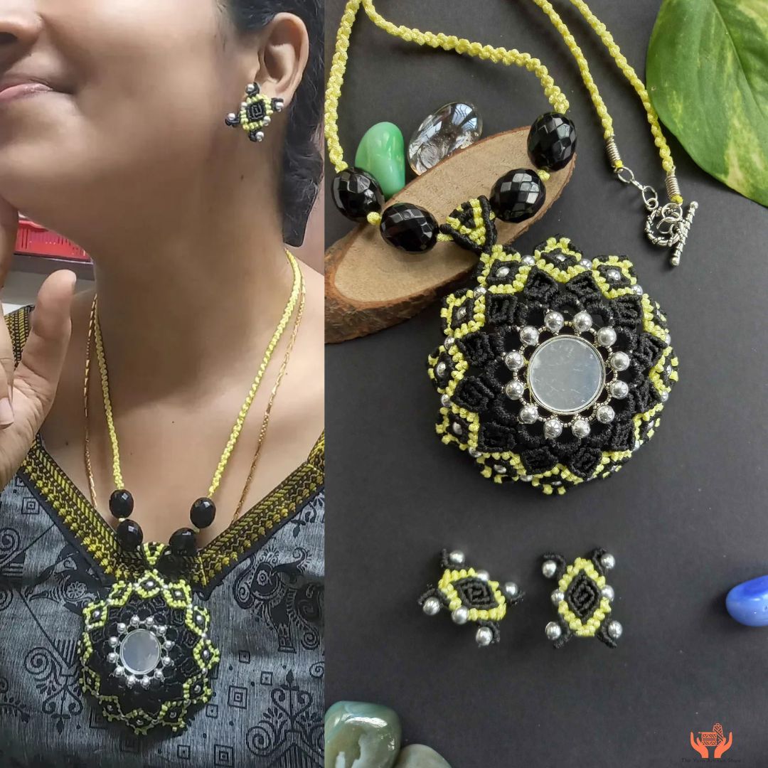 Mogra mirrorwork macrame necklace set