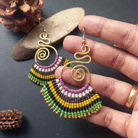 multi coloured earrings dangler earrings macrame earrings