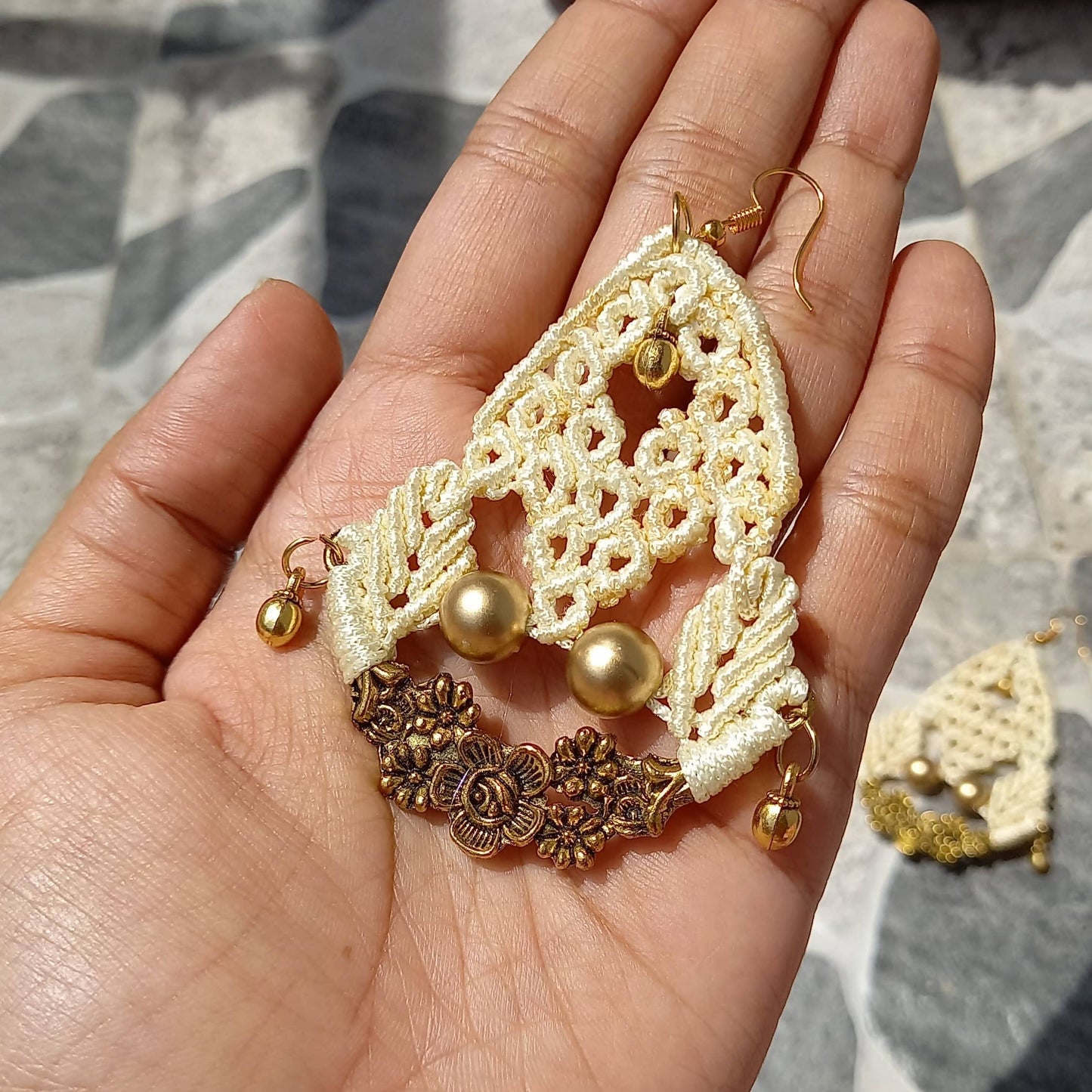 Floral Hasli Tribal Style Fusion Macramé Dangler Earrings