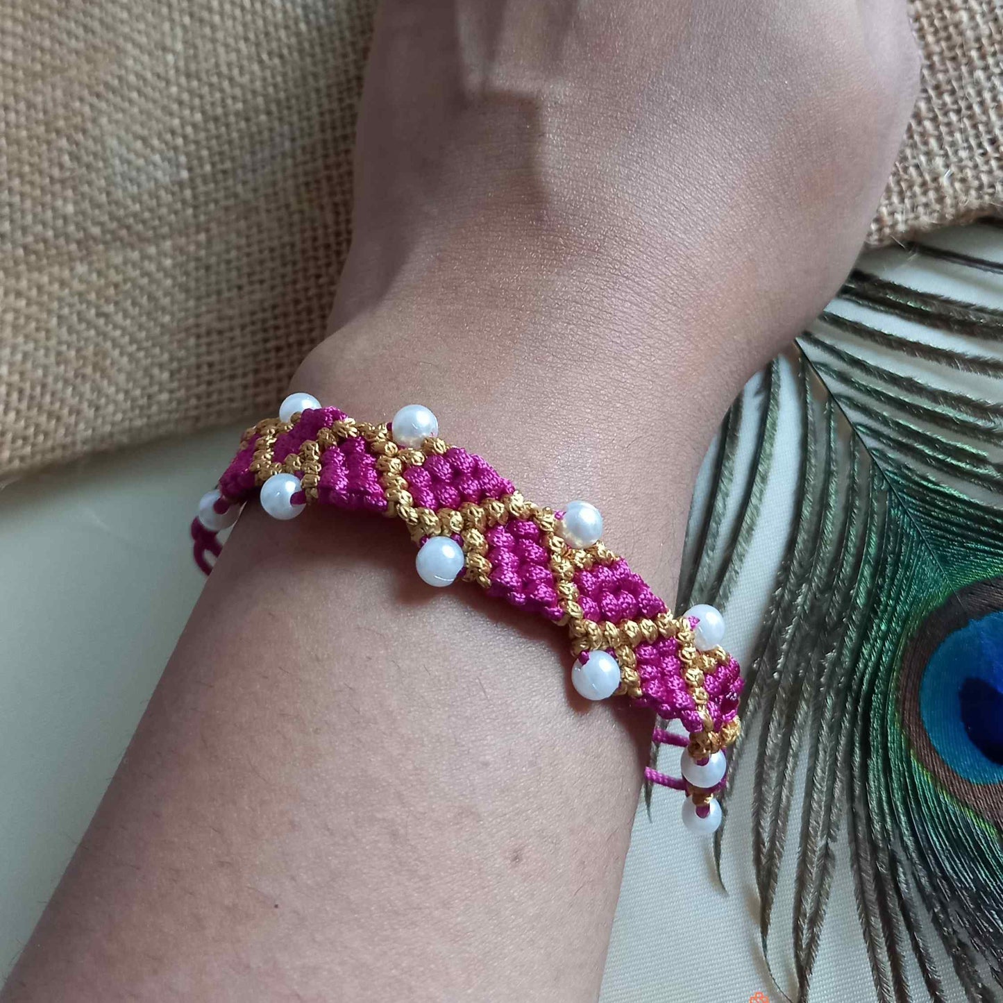 bead macrame reversible bracelet in various colours