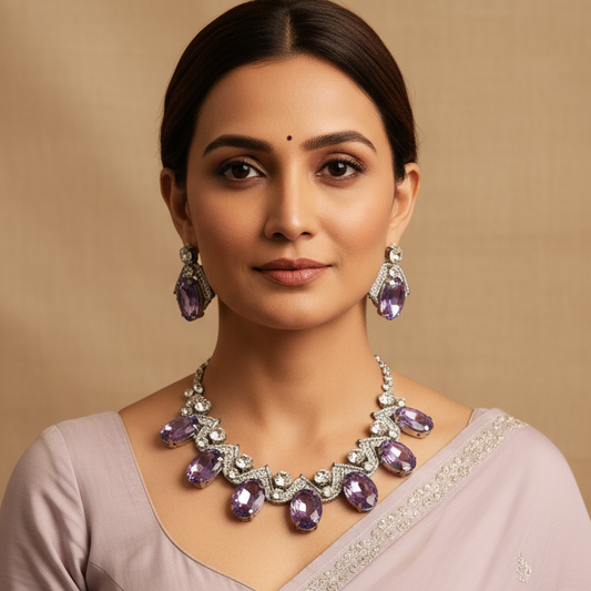 Varnika purple stone macrame necklace set