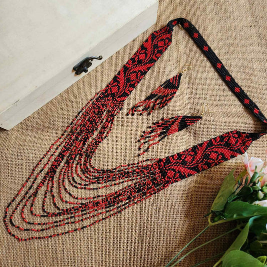 red black floral necklace coral necklace party necklace function wedding mehendi sangeet gift for her