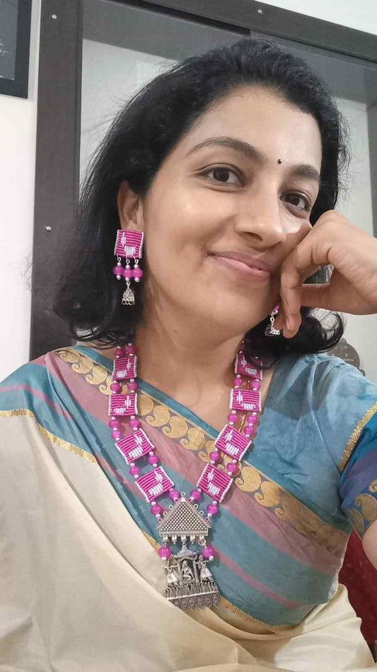 bead jewellery thread jewellery handmade necklace stud earrings silver jewellery