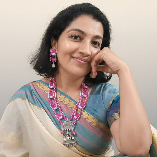 bead jewellery thread jewellery handmade necklace stud earrings silver jewellery