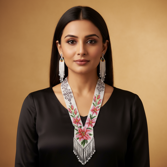 Svadhya floral geometric beadloom necklace set