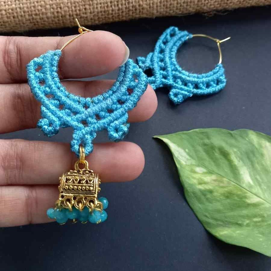 hoop with bead macrame work with jhumki attachment