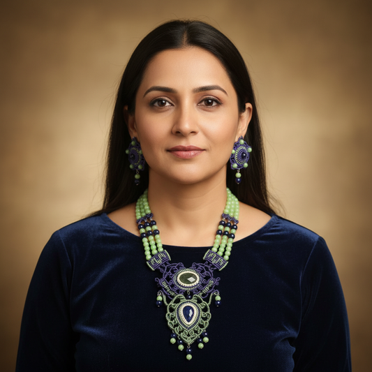 Lazuli bead macrame necklace set