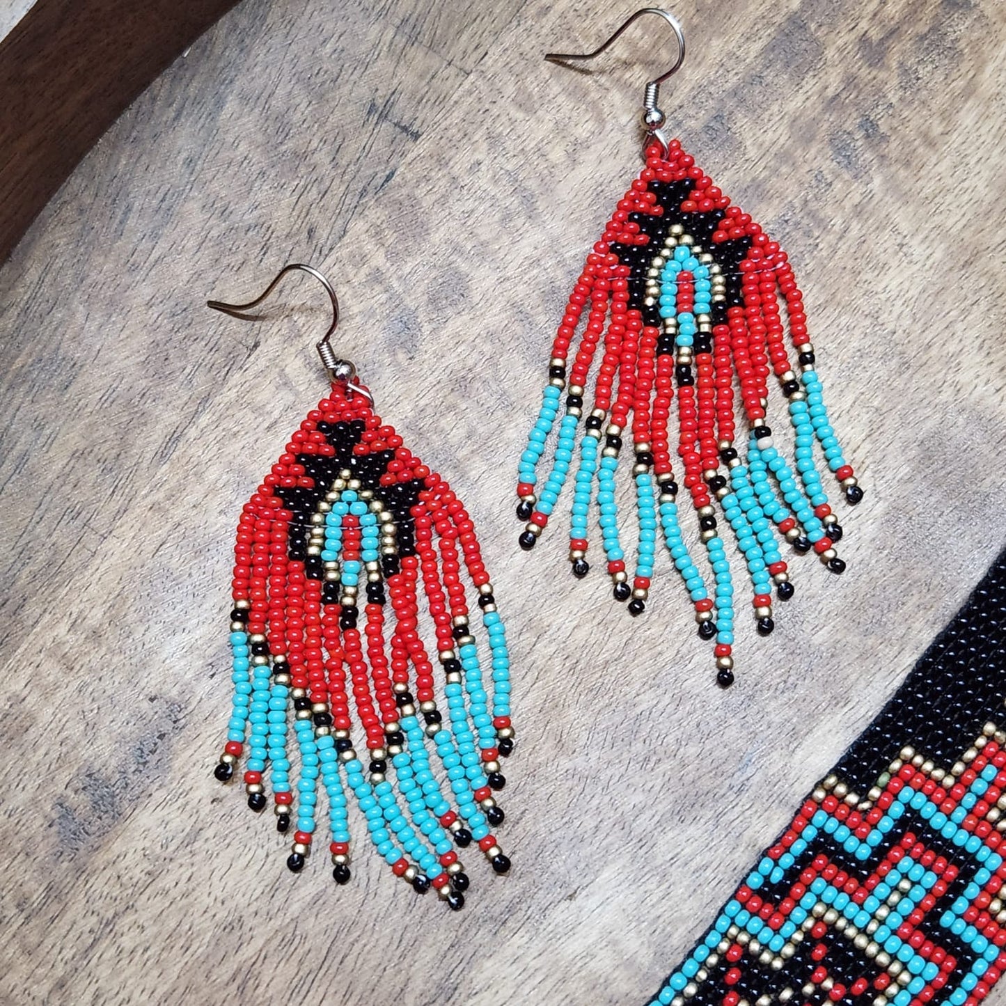 bead loom necklace choker necklace geometric design hair band choker seed bead earrings dangler earrings