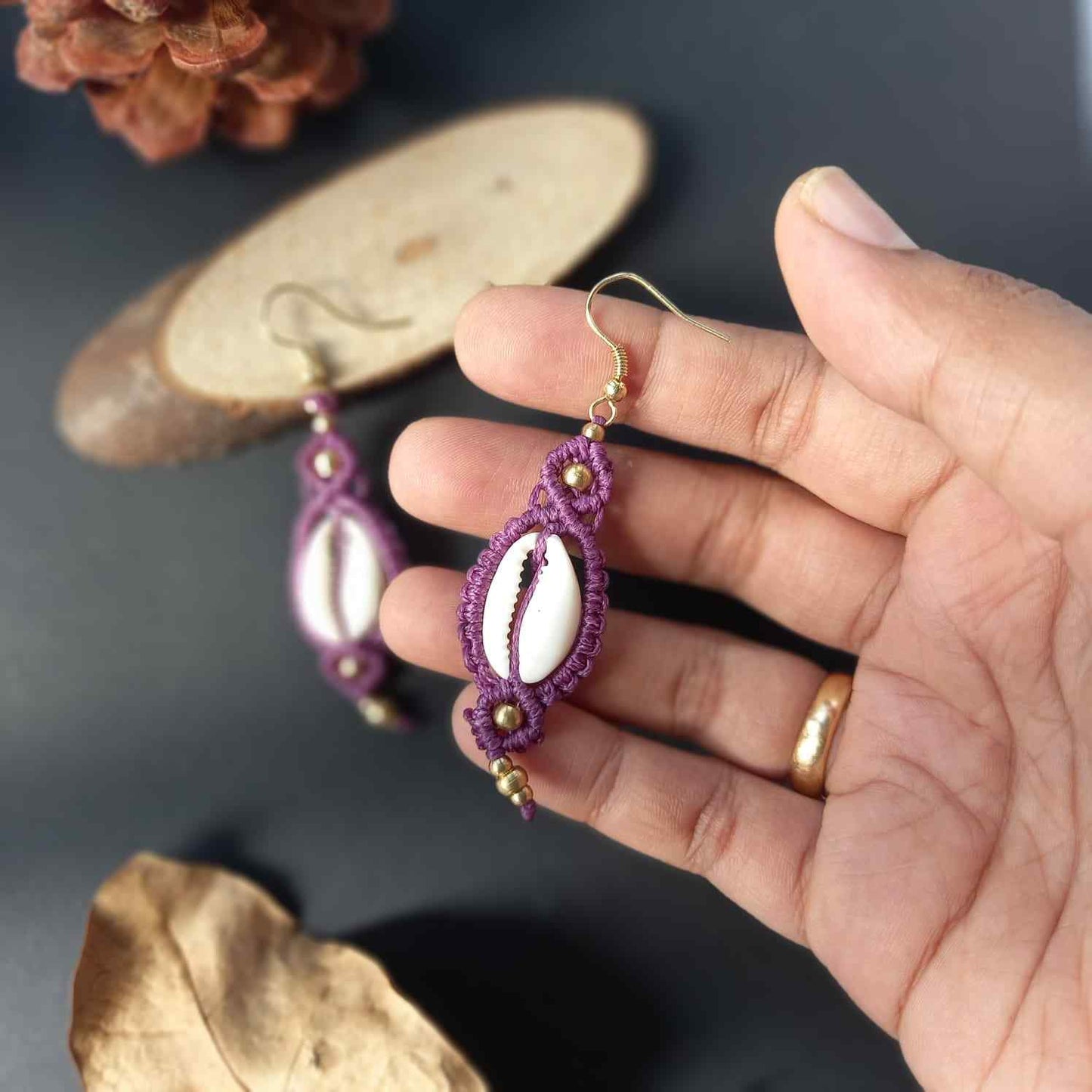 macrame earrings cowrie earrings gift for her festival gifting birthday gift anniversary gift return gift working woman