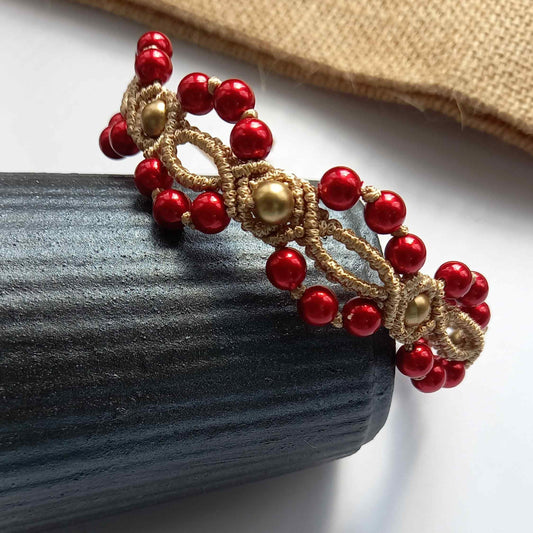 handmade macrame bead bracelet with colourful pearls