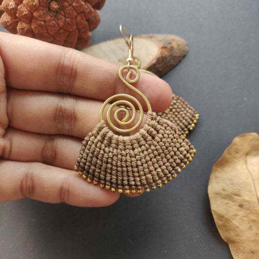 brass earrings macrame earrings brown earrings party wear earrings gold earrings