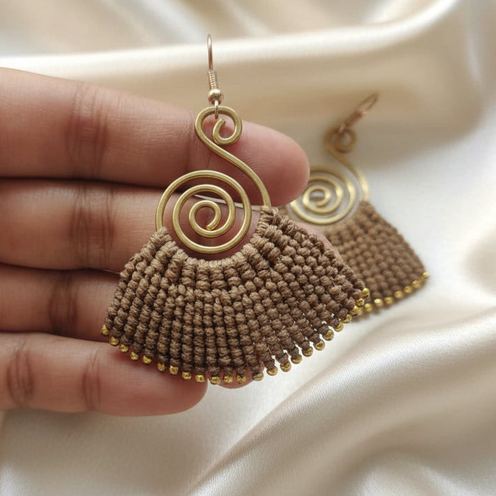brass earrings macrame earrings brown earrings party wear earrings gold earrings