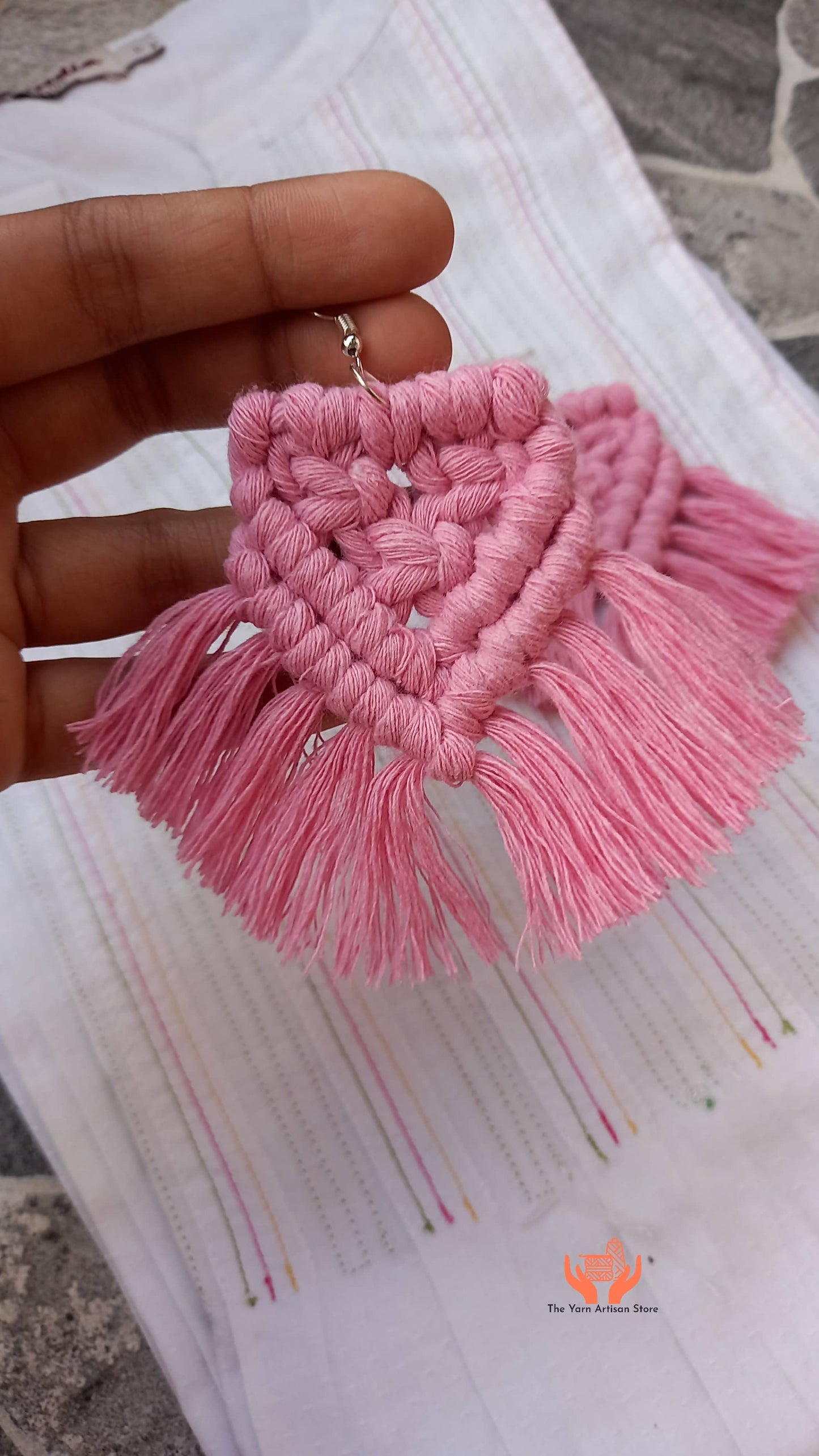 cotton thread macrame dangler earrings with tassels