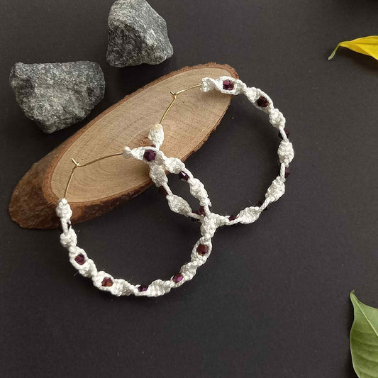 Macrame Hoop Earrings with coloured bicone beads
