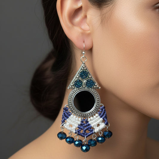 macrame mirror dangler bead earrings with seed beads