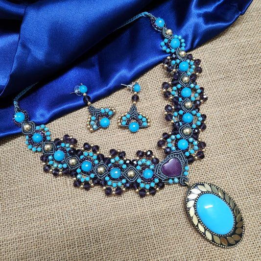 blue stone amethyst necklace party jewellery wedding earrings studs for saree bead necklace rustic vintage