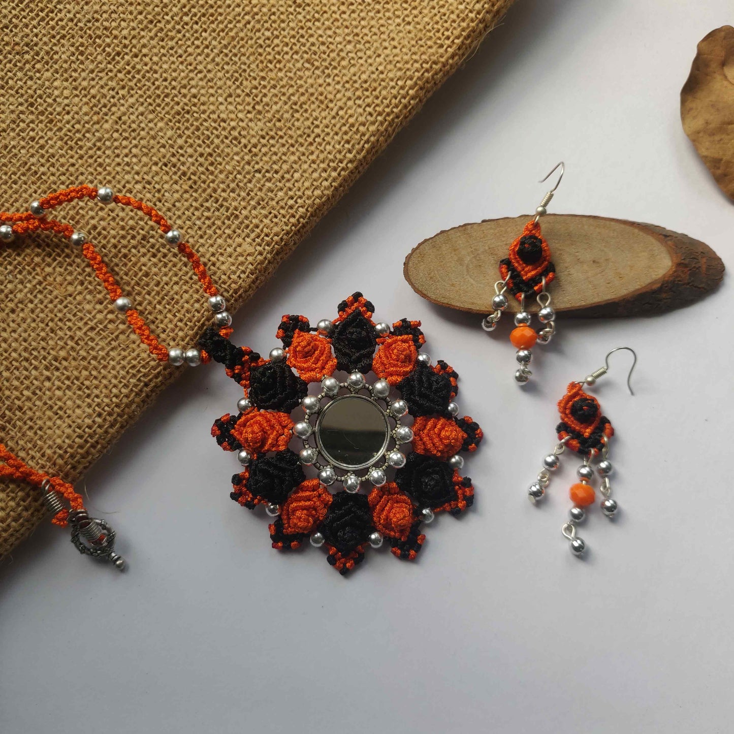 Adarsha mirrorwork macrame necklace set