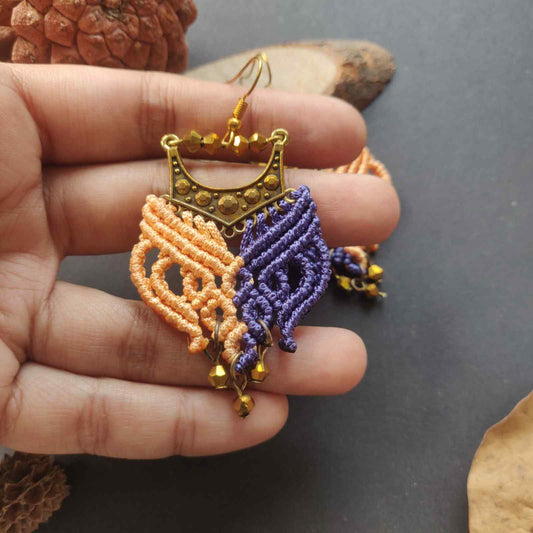 bead earrings gold earrings chandbali earrings macrame earrings orange navy blue earrings