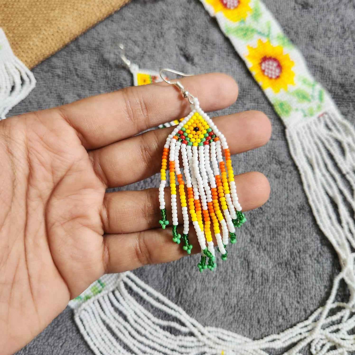 statement bead necklace partywear necklace floral necklace for sangeet wedding jewellery sunflower set bead earrings