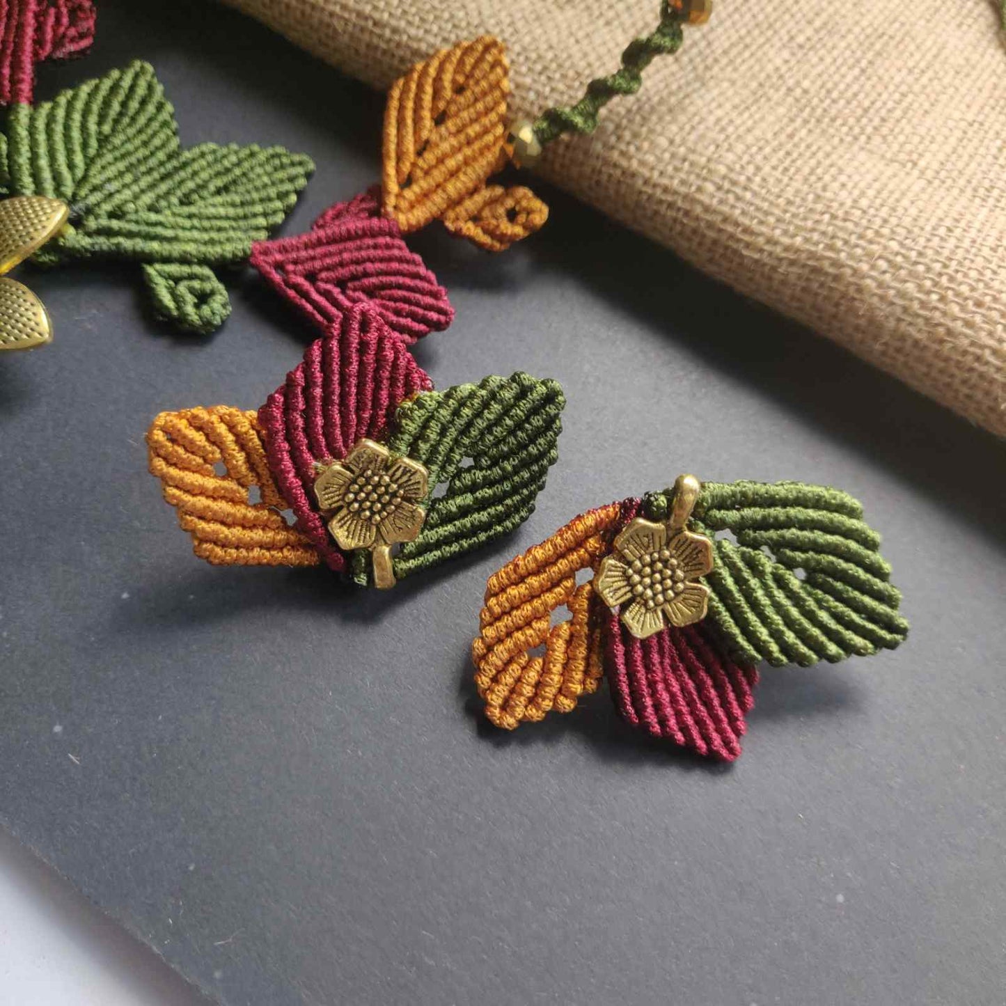 flower and leaves statement necklace and earrings set for women