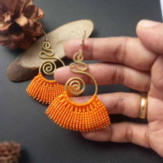 brass earrings macrame earrings orange earrings party wear earrings gold earrings