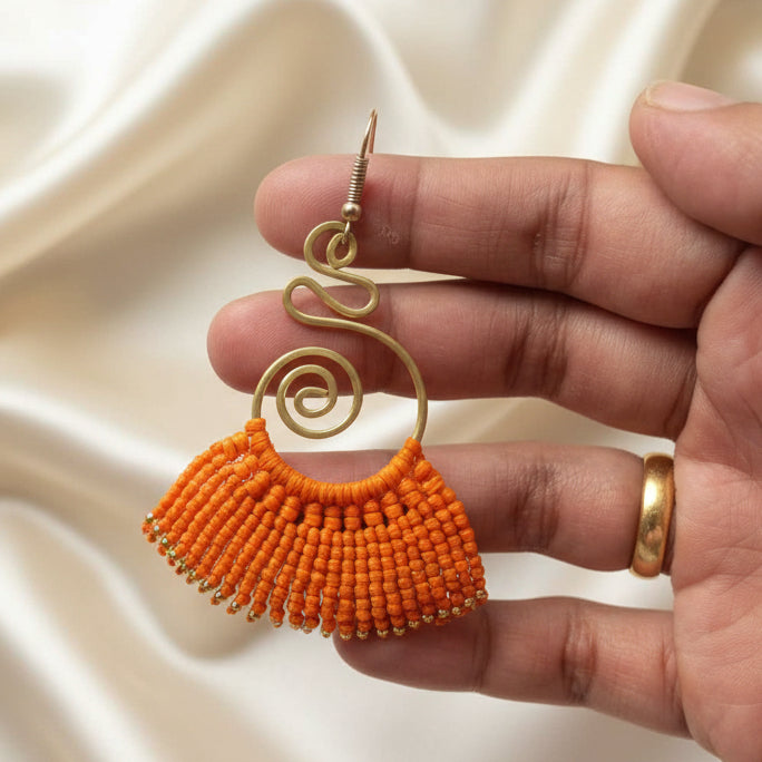 brass earrings macrame earrings orange earrings party wear earrings gold earrings
