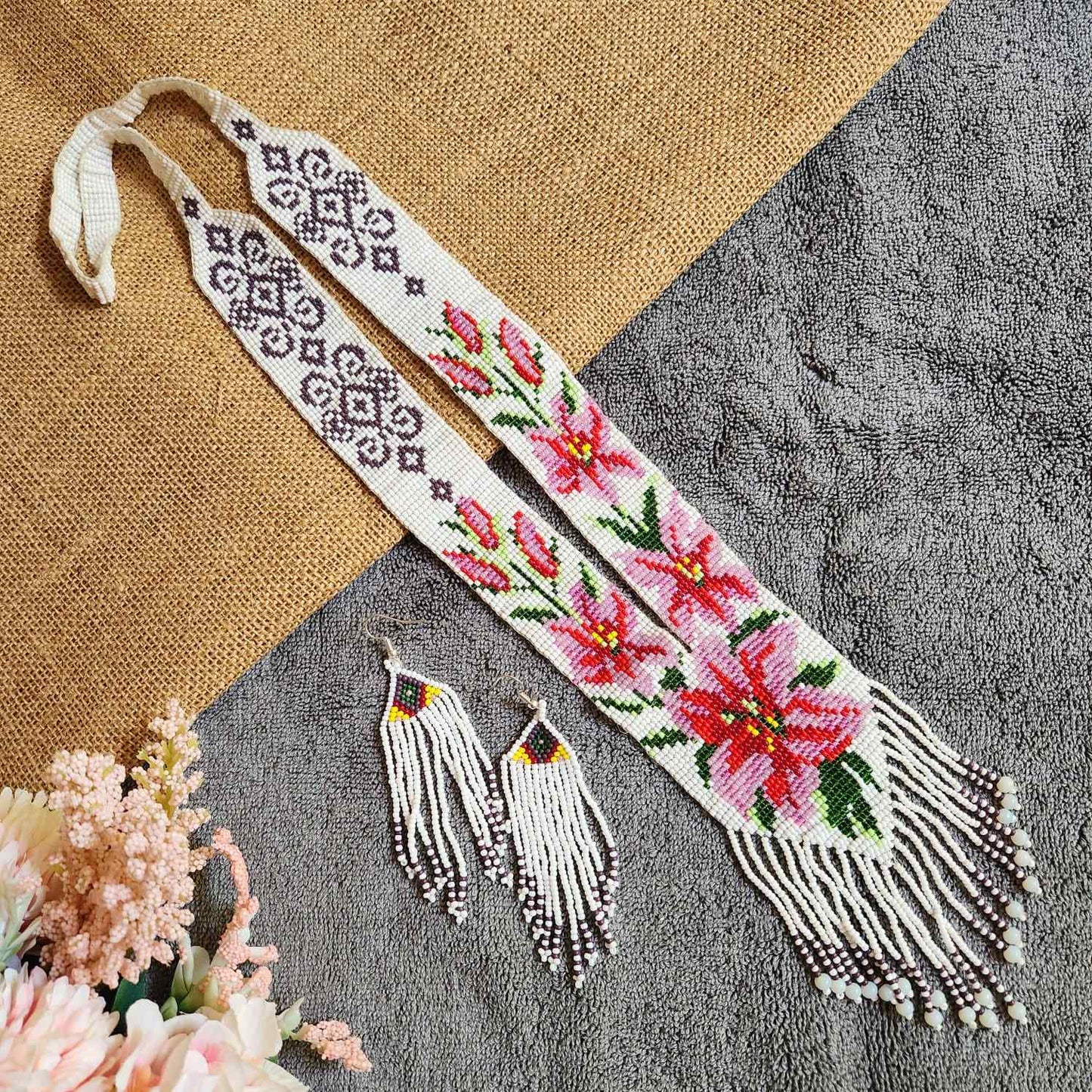 statement bead necklace partywear necklace multi colour necklace for sangeet wedding jewellery floral set bead earrings