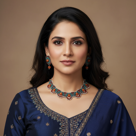 Kasaya bead macrame necklace set