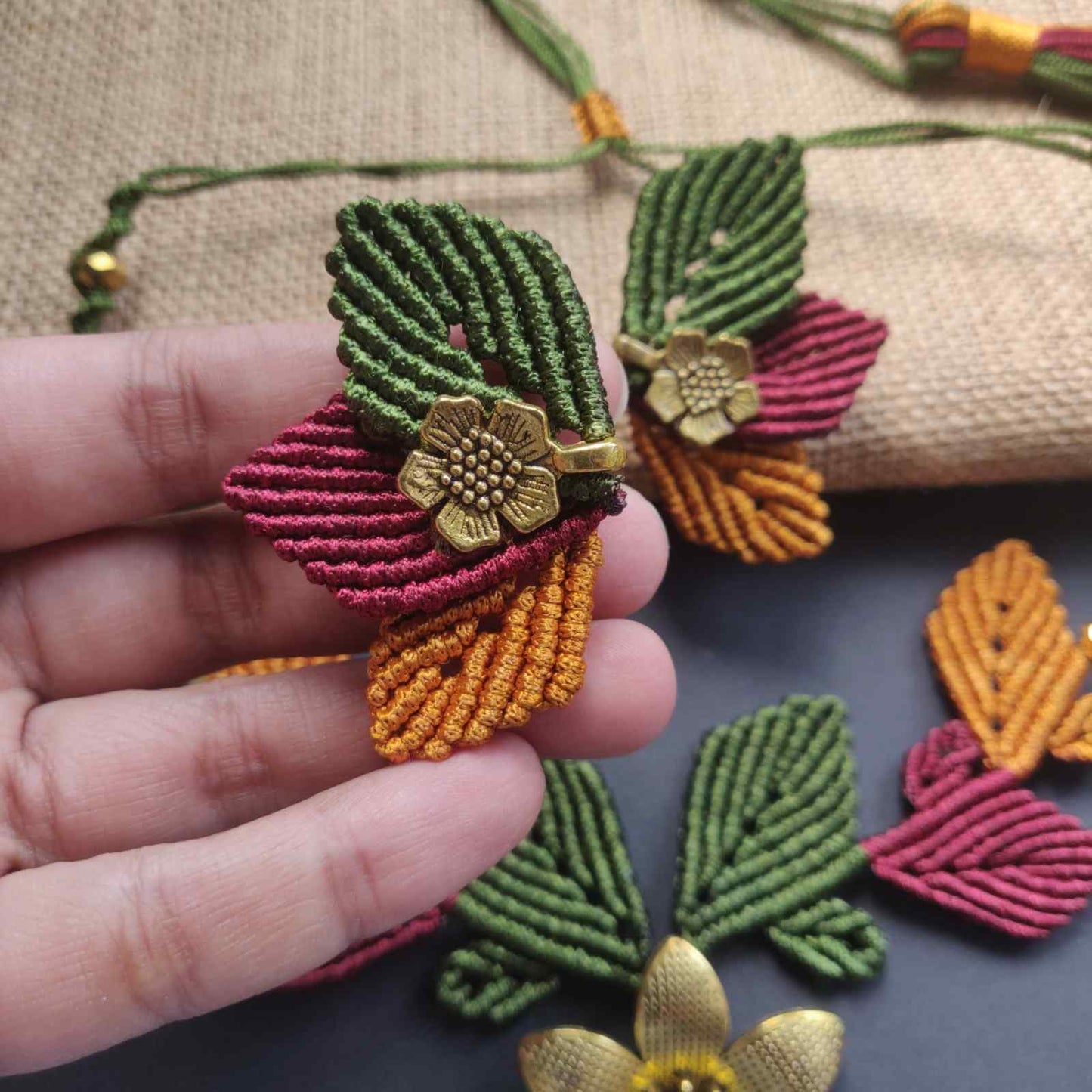 flower and leaves statement necklace and earrings set for women