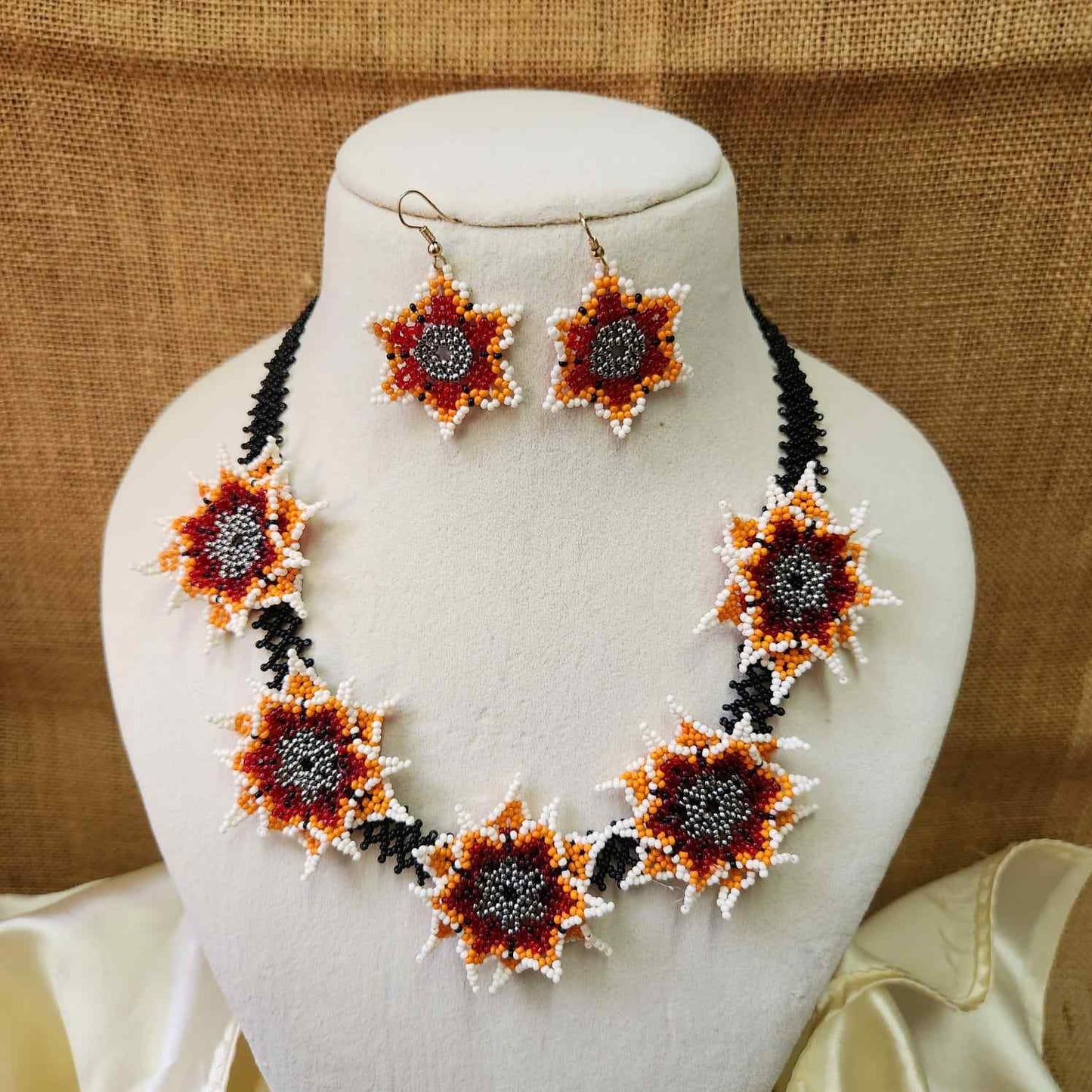 party wear necklace floral bead necklace set flower earrings
