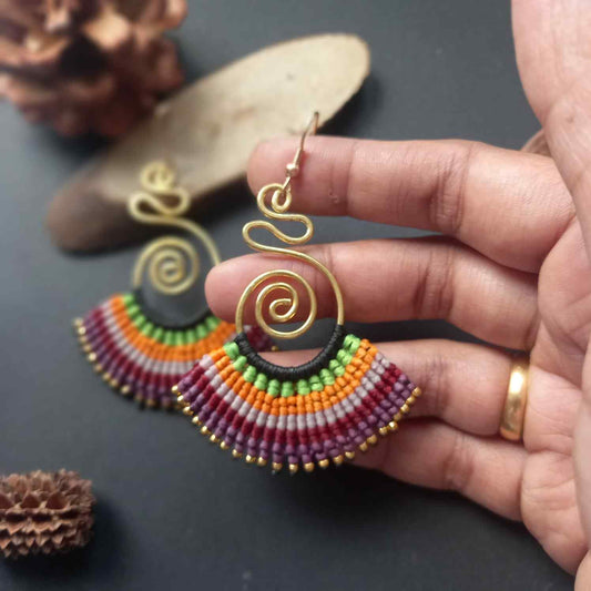 multi coloured earrings dangler earrings macrame earrings