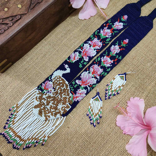 peacock necklace white pink floral flower necklace set blue necklace party wear necklace casual outing occasion wear jewel