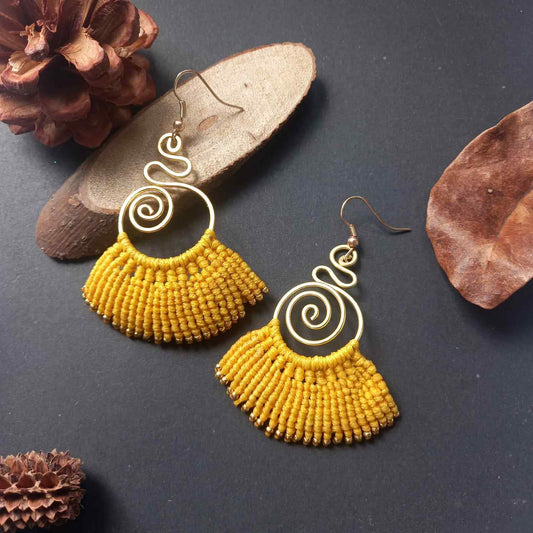 brass earrings macrame earrings yellow earrings party wear earrings gold earrings