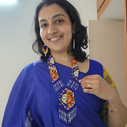 bead necklace loom sun moon day night design blue necklace party wedding necklace cocktail necklace statement necklace