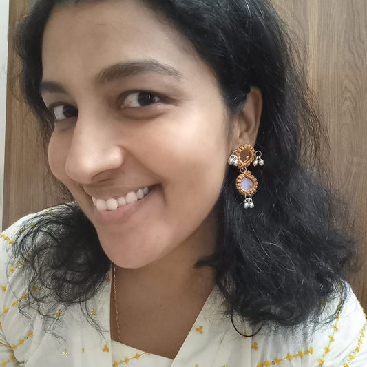 Sparsa brown macrame mirror earrings