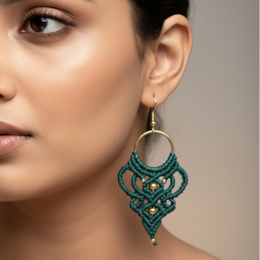 Karuna dark green macrame bead earrings