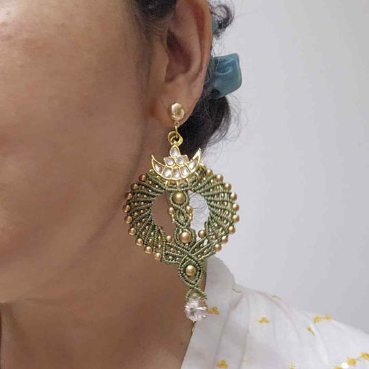 kundan earrings large earrings party wear gold bead earrings stone wedding sangeet mehendi earrings