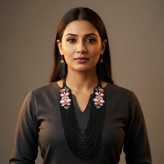 Kunjari floral layered beadloom necklace set