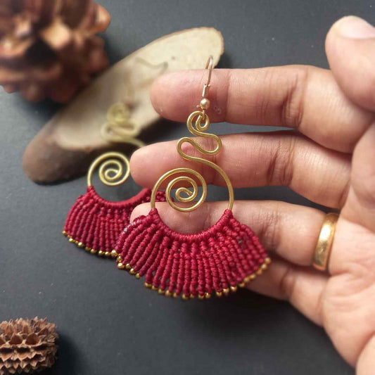 brass earrings macrame earrings red earrings party wear earrings gold earrings